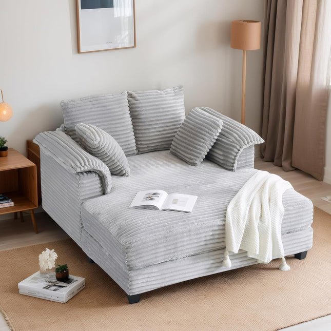 Oversized Light Grey Chaise Lounge Chair with Pillows-0
