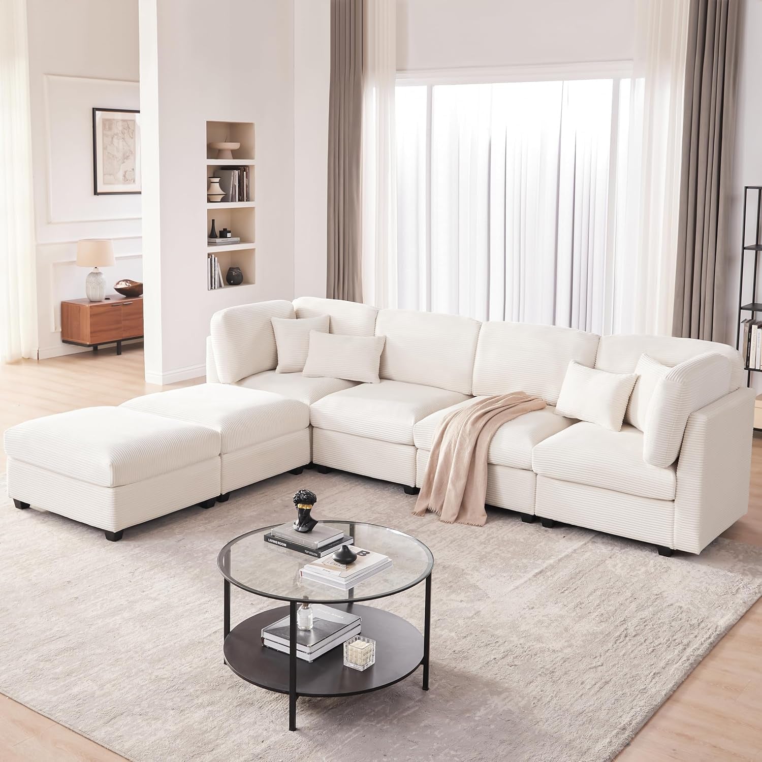 Oversized U Shaped Corduroy Sectional Sofa with Storage-1