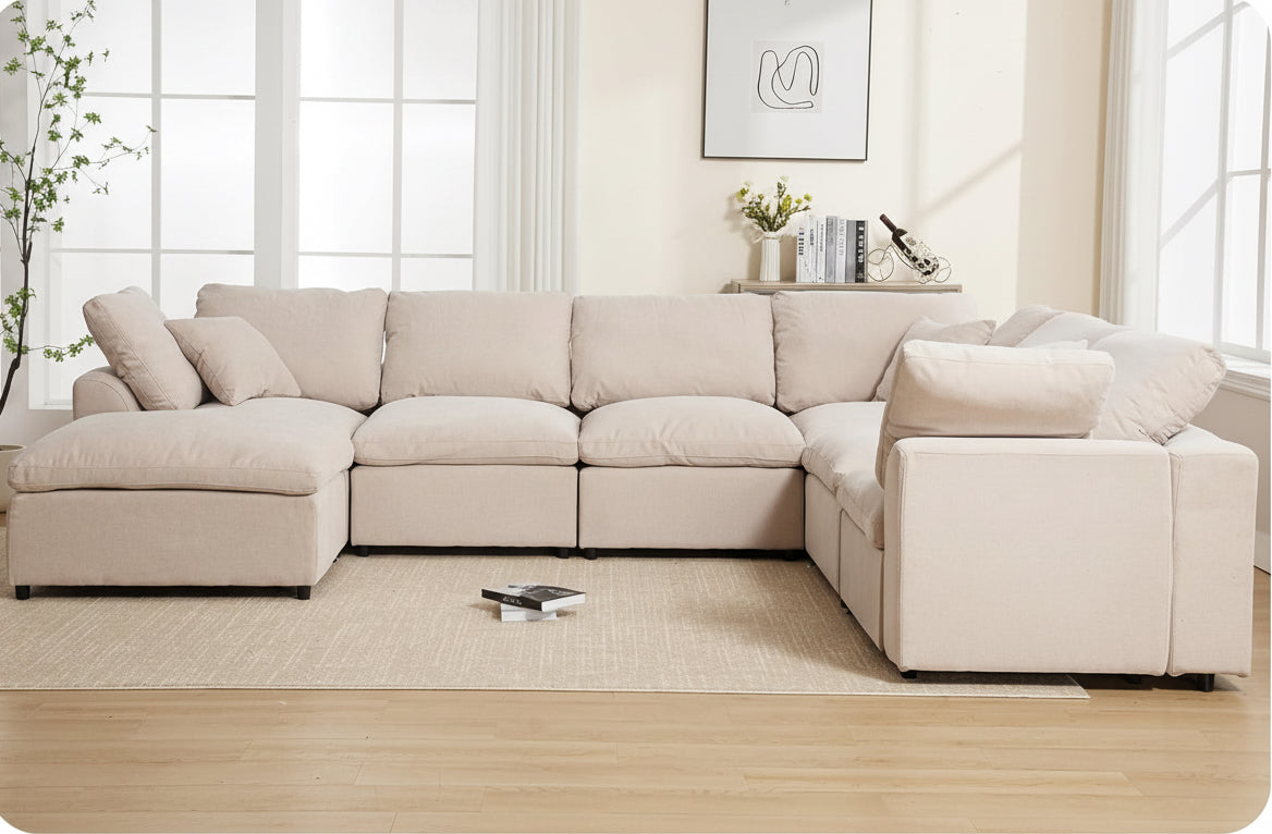 Oversized U Shaped Modular Sectional Sofa with Ottoman-4