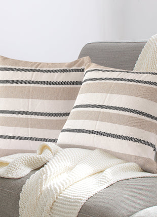 Beige Striped Cushion Cover | 45x45cm | Hand Stitched Cotton | Modern Home Decor-4