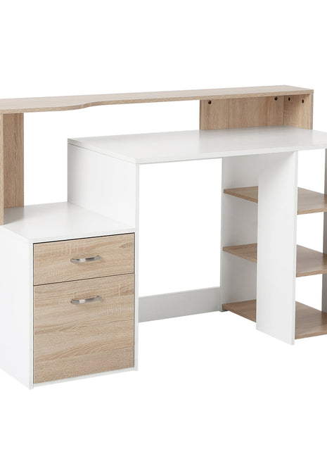 Computer Desk PC Table Modern Home Office Writing Workstation Furniture Printer Shelf Rack w/ Storage Drawer & Shelves (Oak and white)-1