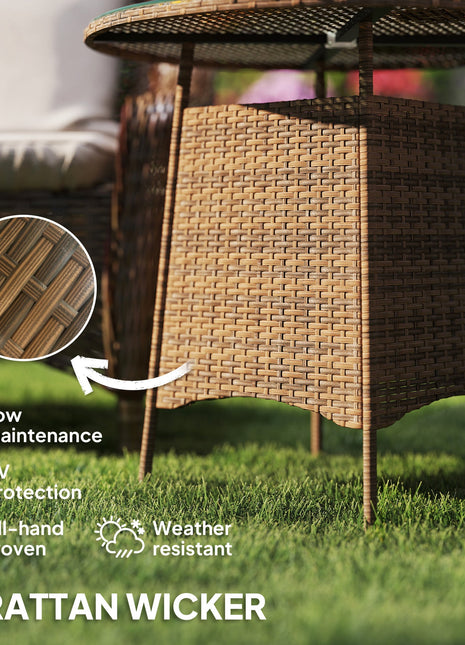 Wicker Garden Rattan Table, Patio Furniture Outdoor Coffee Table with Umbrella Hole and Tempered Glass Top, Brown-3