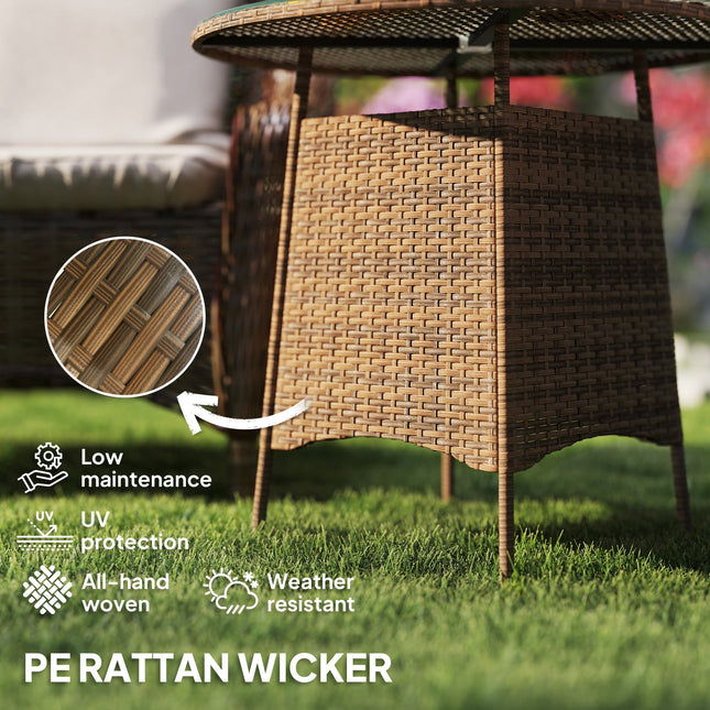 Wicker Garden Rattan Table, Patio Furniture Outdoor Coffee Table with Umbrella Hole and Tempered Glass Top, Brown-3