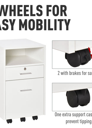 Mobile File Cabinet Lockable Storage Unit Cupboard Home Filing Furniture for Office, Bedroom and Living Room, 39.5x40x60cm, White-4