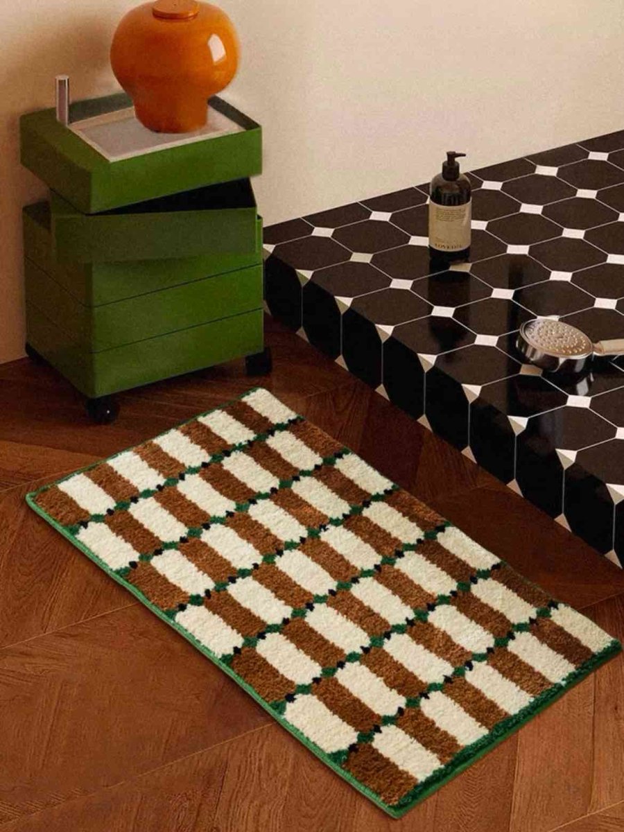 Retro Checker Bath Rug, Machine-washable, Ultra Soft & Absorbent-1