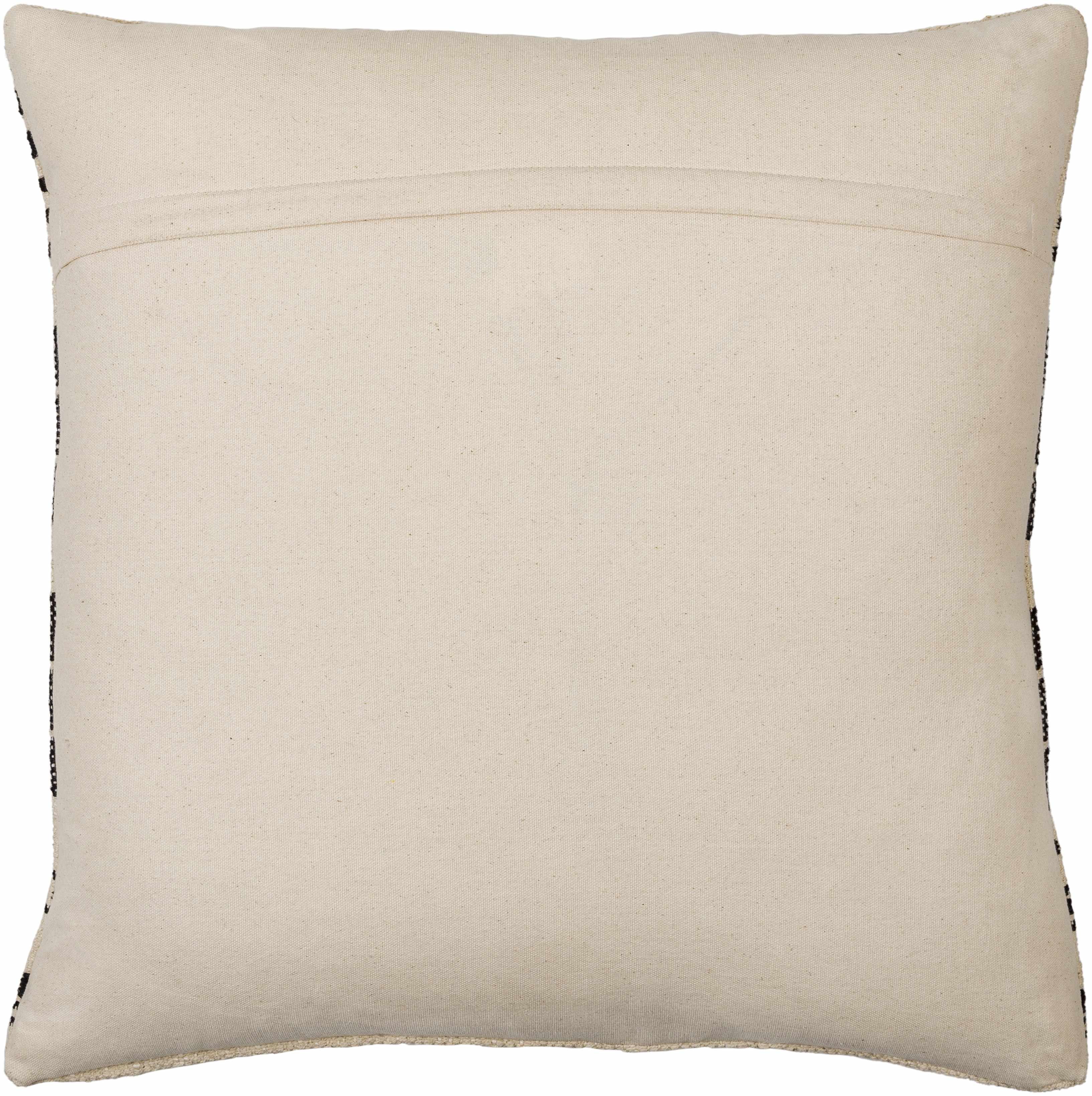 Beige pillow with black accents on a white background