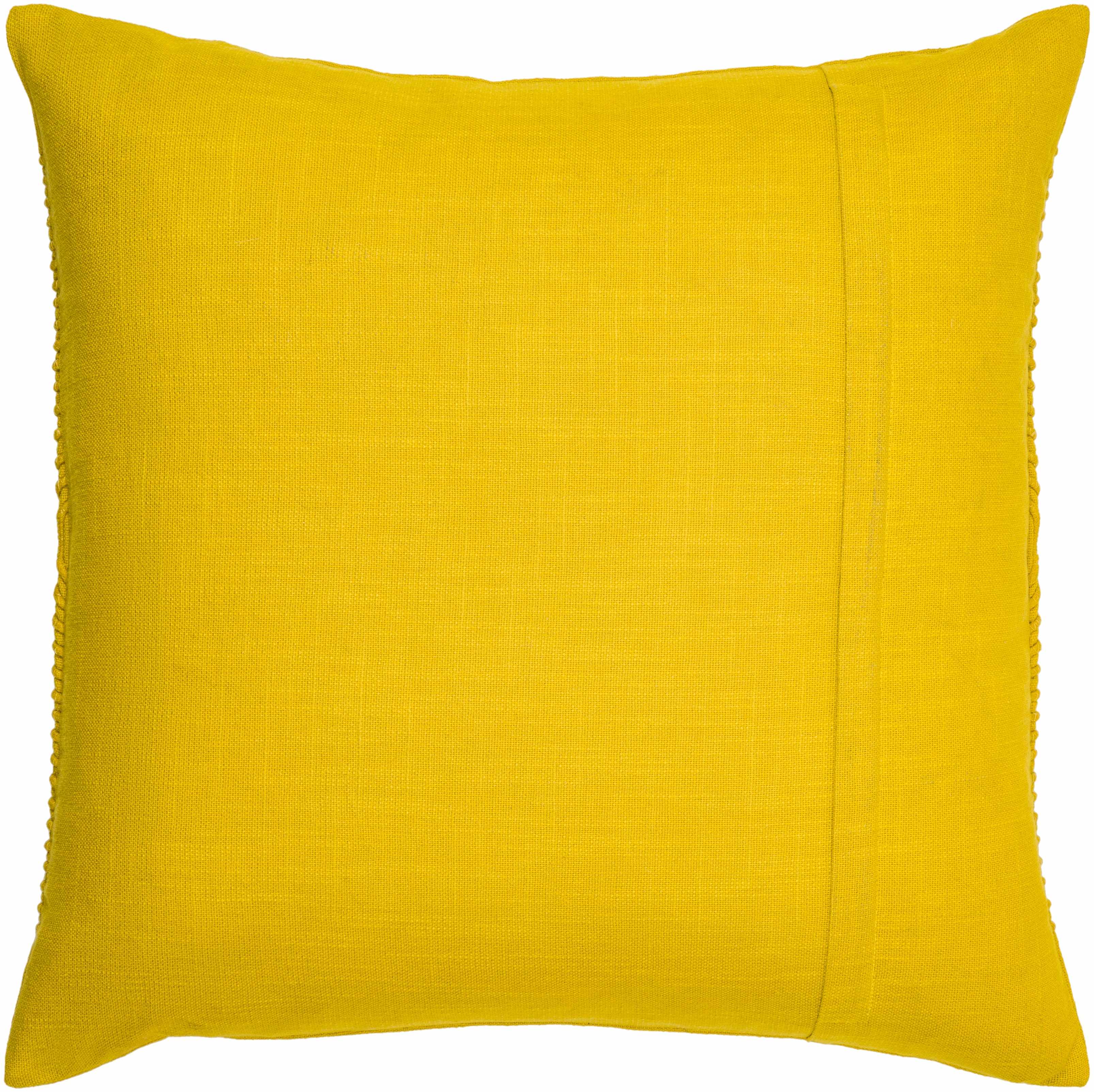 Yellow pillow with a textured surface on a white background