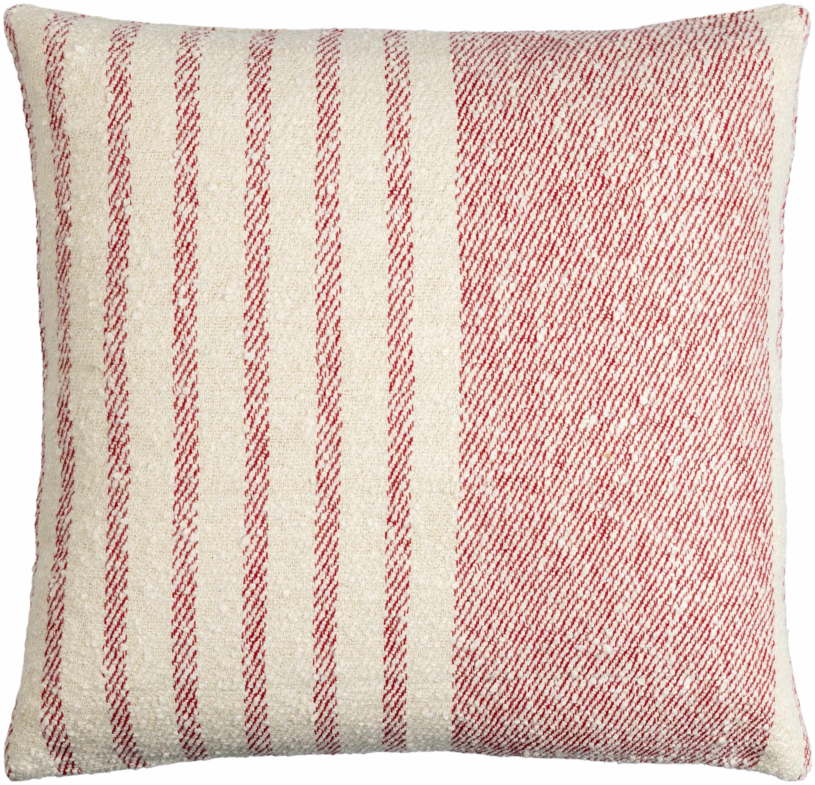 Striped red and beige pillow on a white background