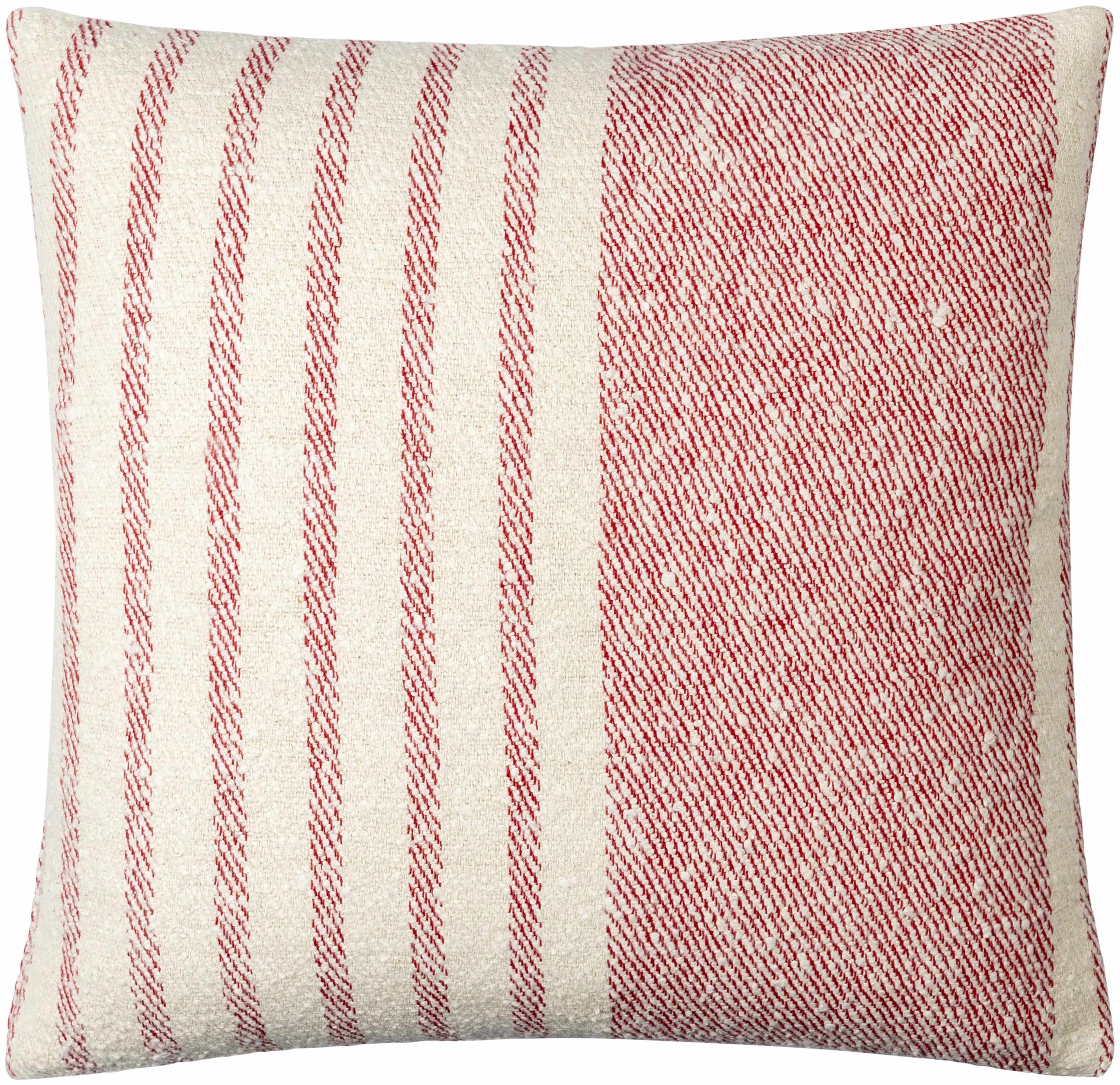 Striped red and white pillow on a white background