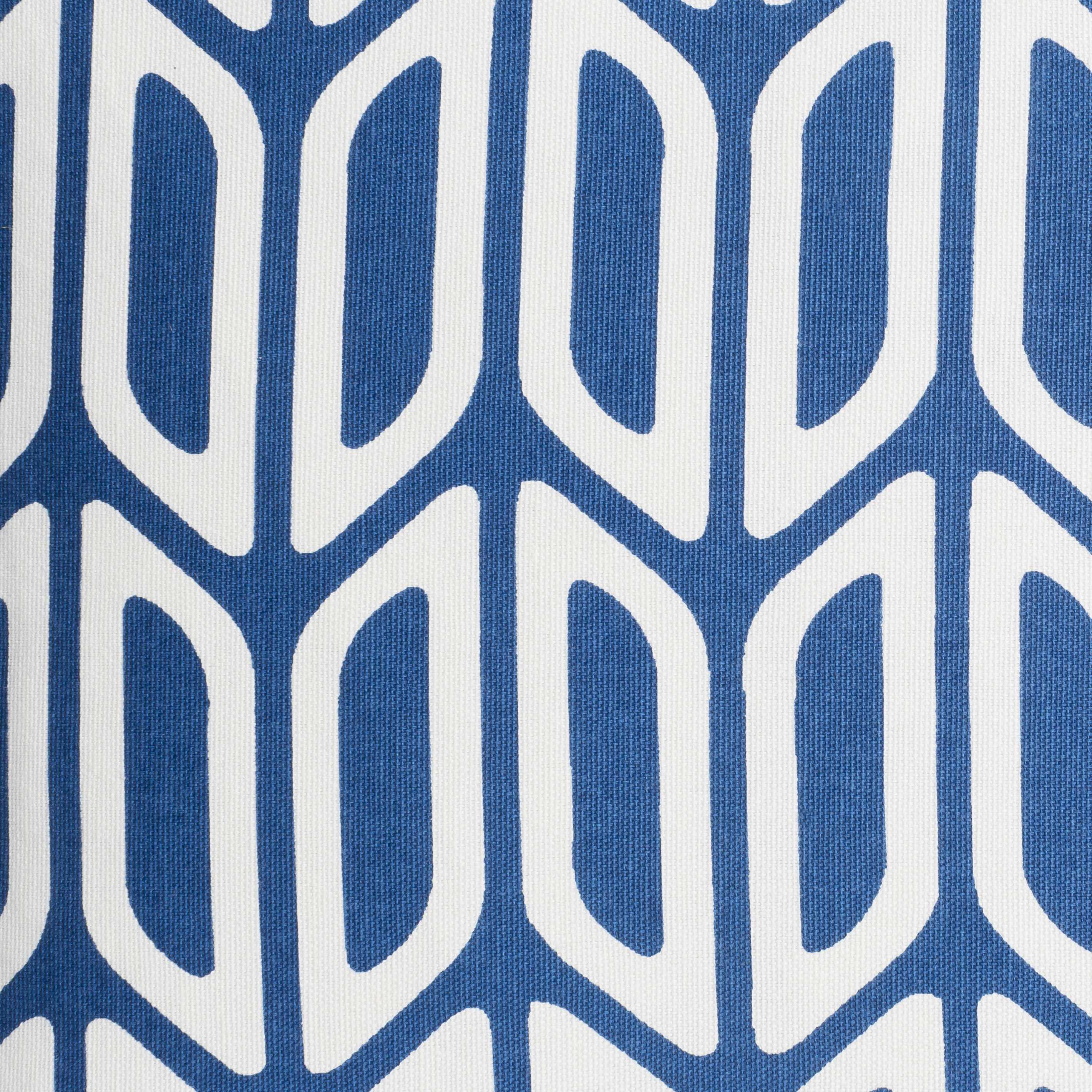 Close-up of blue fabric with white geometric pattern