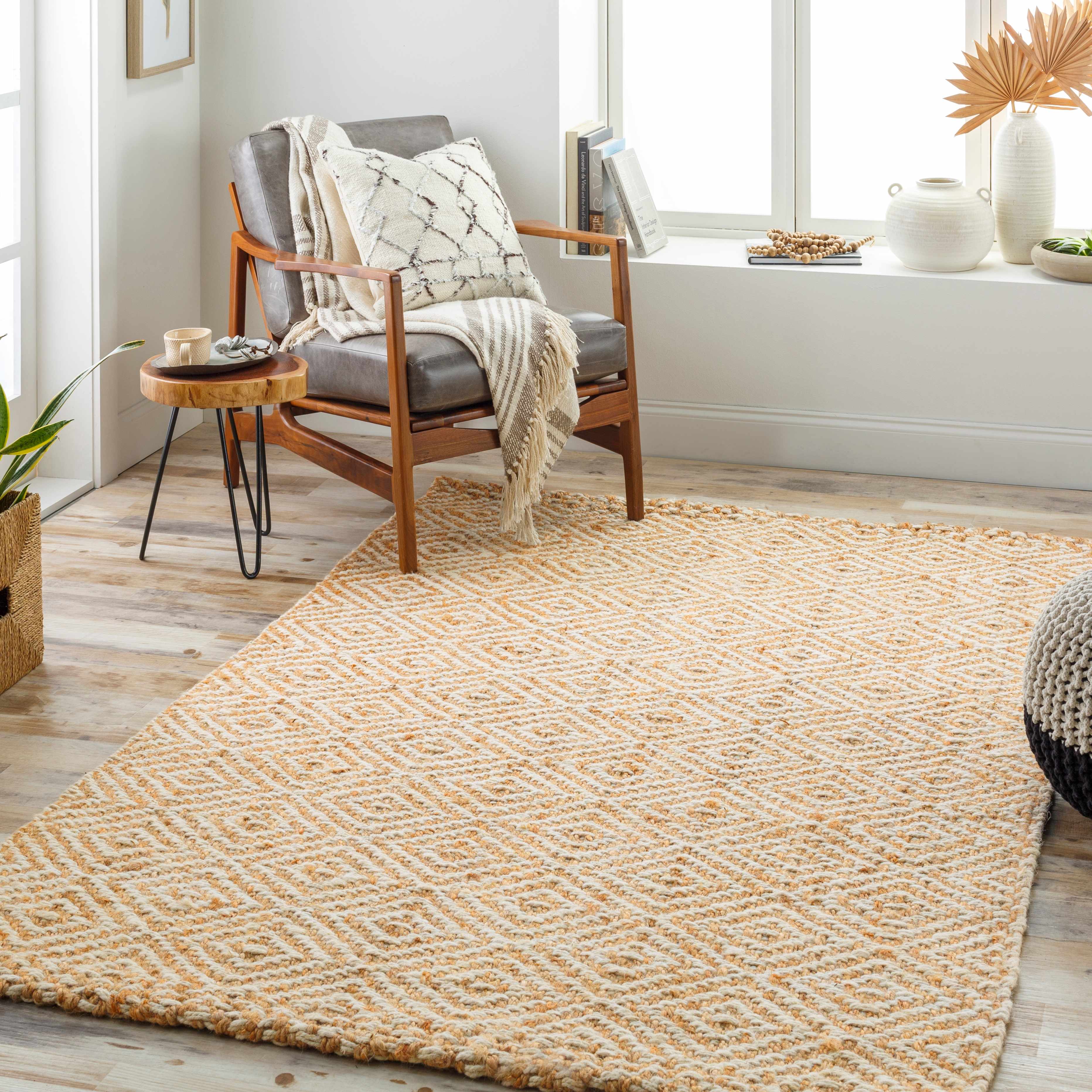 Beige and brown diamond patterned rug