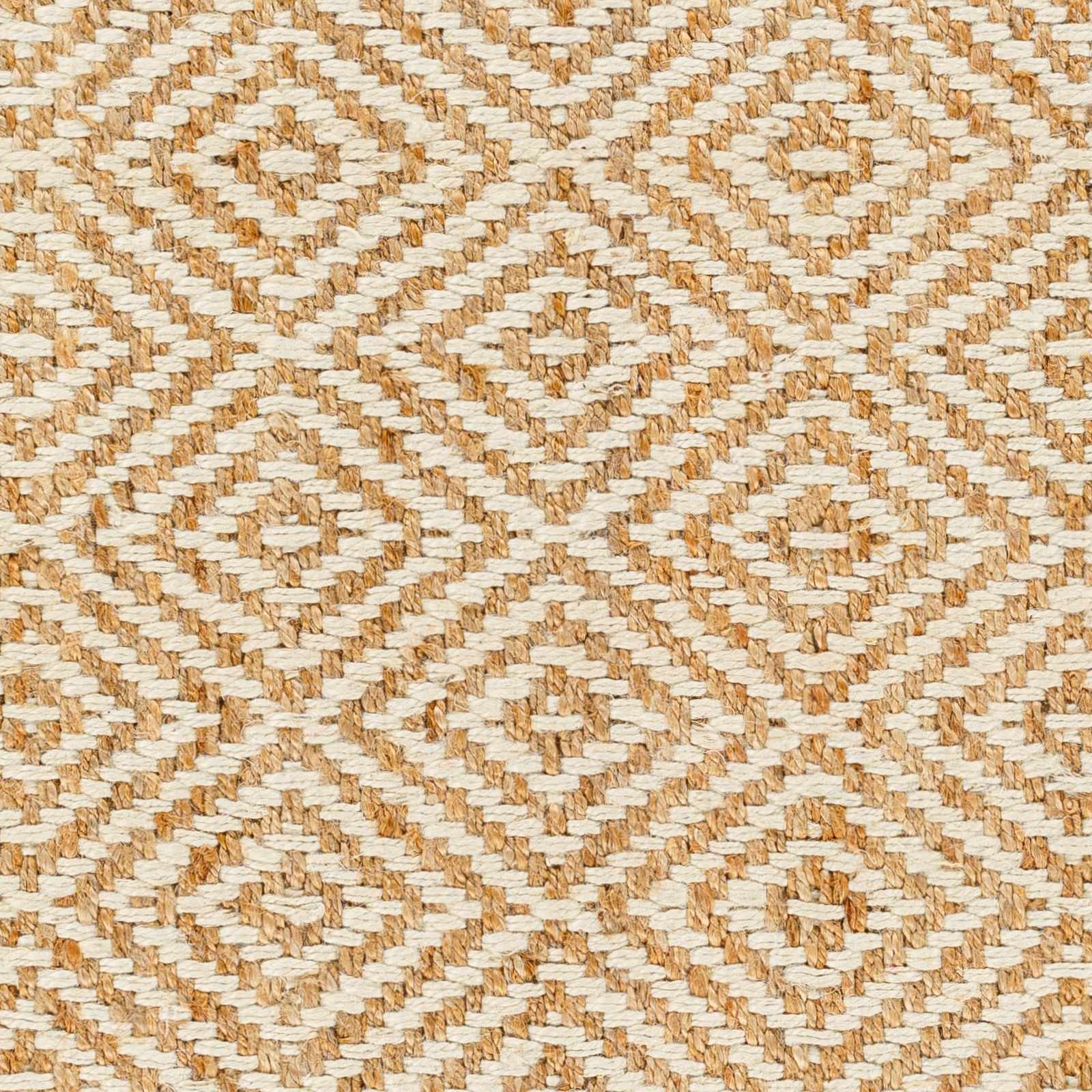 Close-up of a woven pattern with diamond shapes in beige and brown.