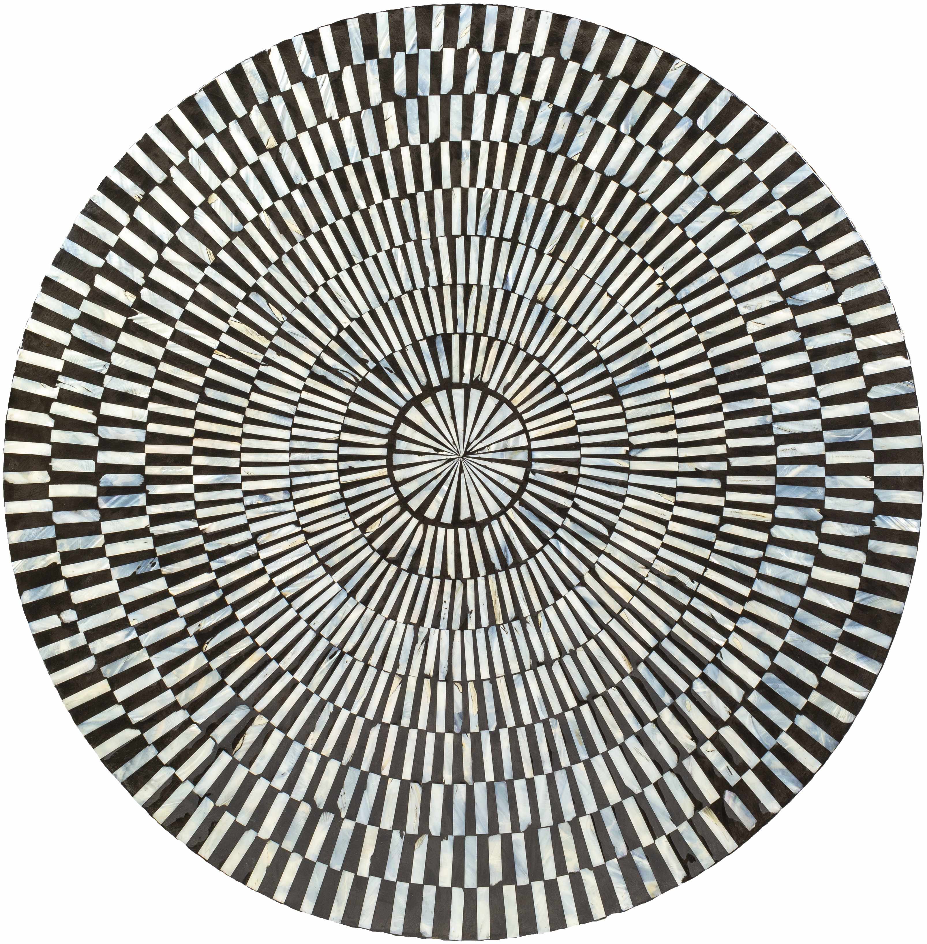 Black and white circular pattern with concentric rings on a white background