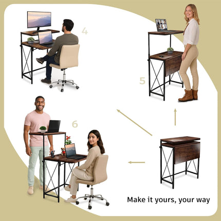 Small Standing Desk, Height Adjustable Small Writing, Mini Desk, Home Office Desks, Work for Home Office, Folding Laptop Study Compact (Brown)-4