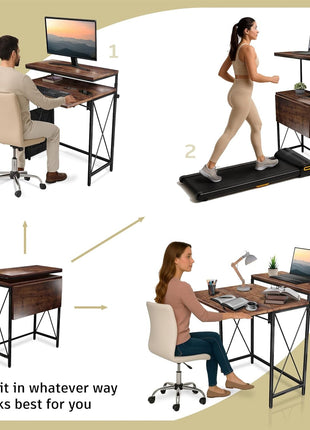 Small Standing Desk, Height Adjustable Small Writing, Mini Desk, Home Office Desks, Work for Home Office, Folding Laptop Study Compact (Brown)-3