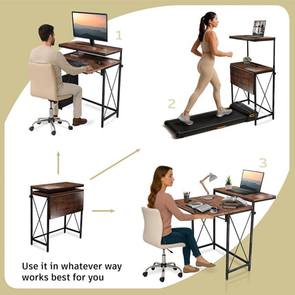 Small Standing Desk, Height Adjustable Small Writing, Mini Desk, Home Office Desks, Work for Home Office, Folding Laptop Study Compact (Brown)-3