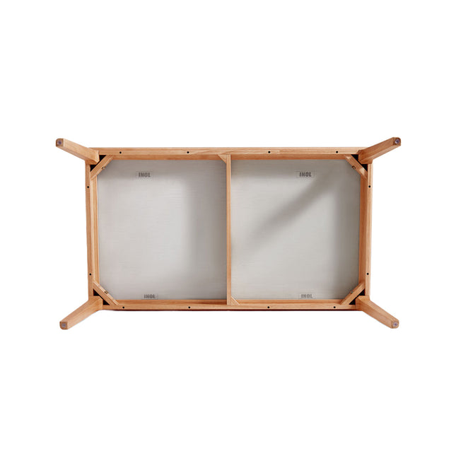 Wooden frame with two glass panels on a white background