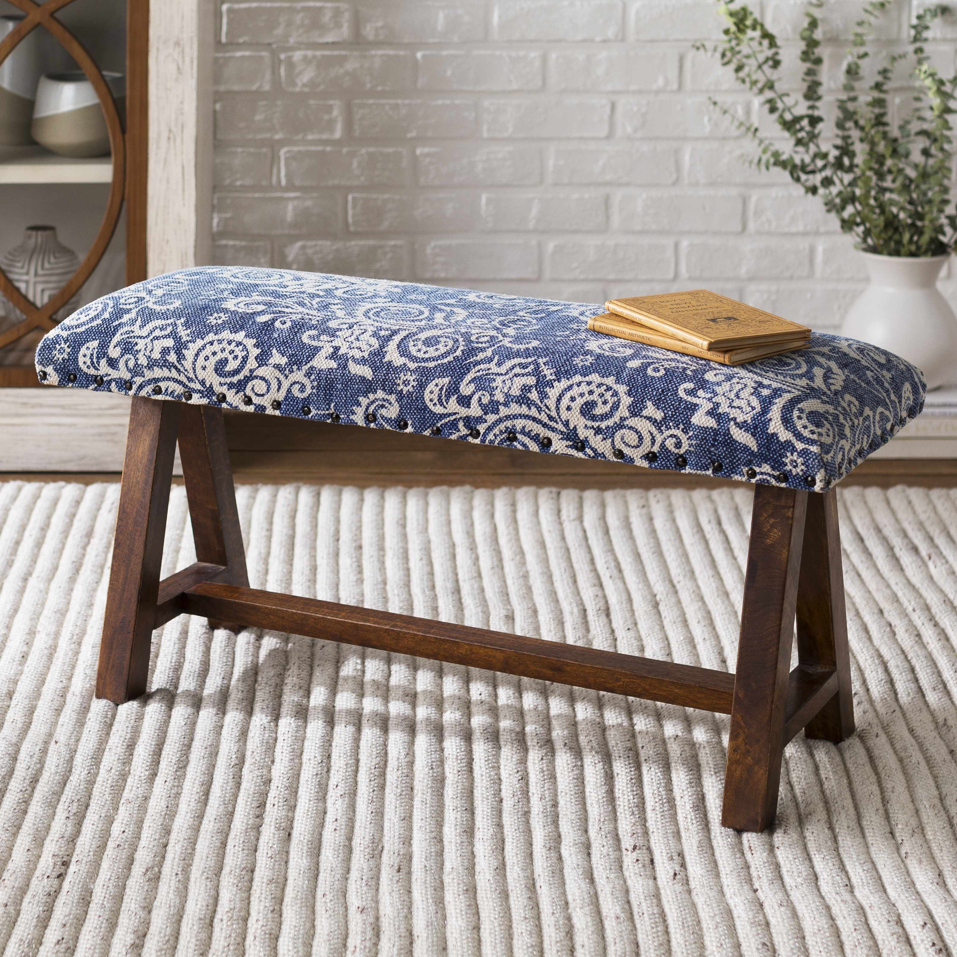 Spearman Blue Floral Wooden Bench-1