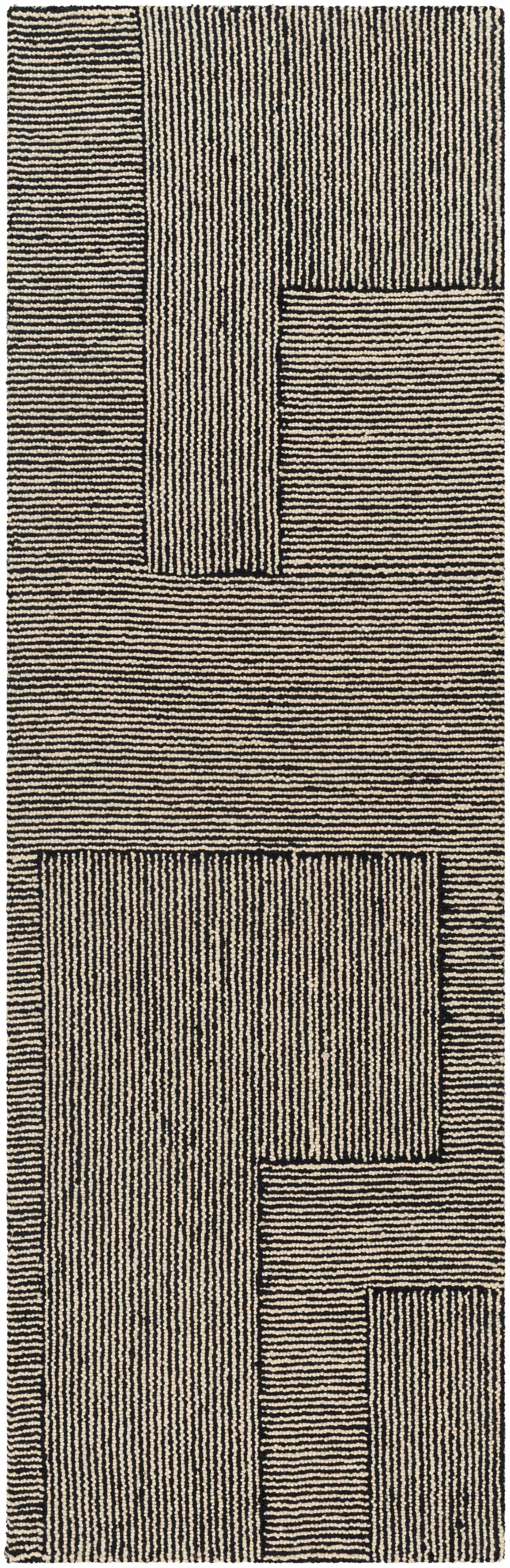 Textured rug with geometric pattern in gray tones