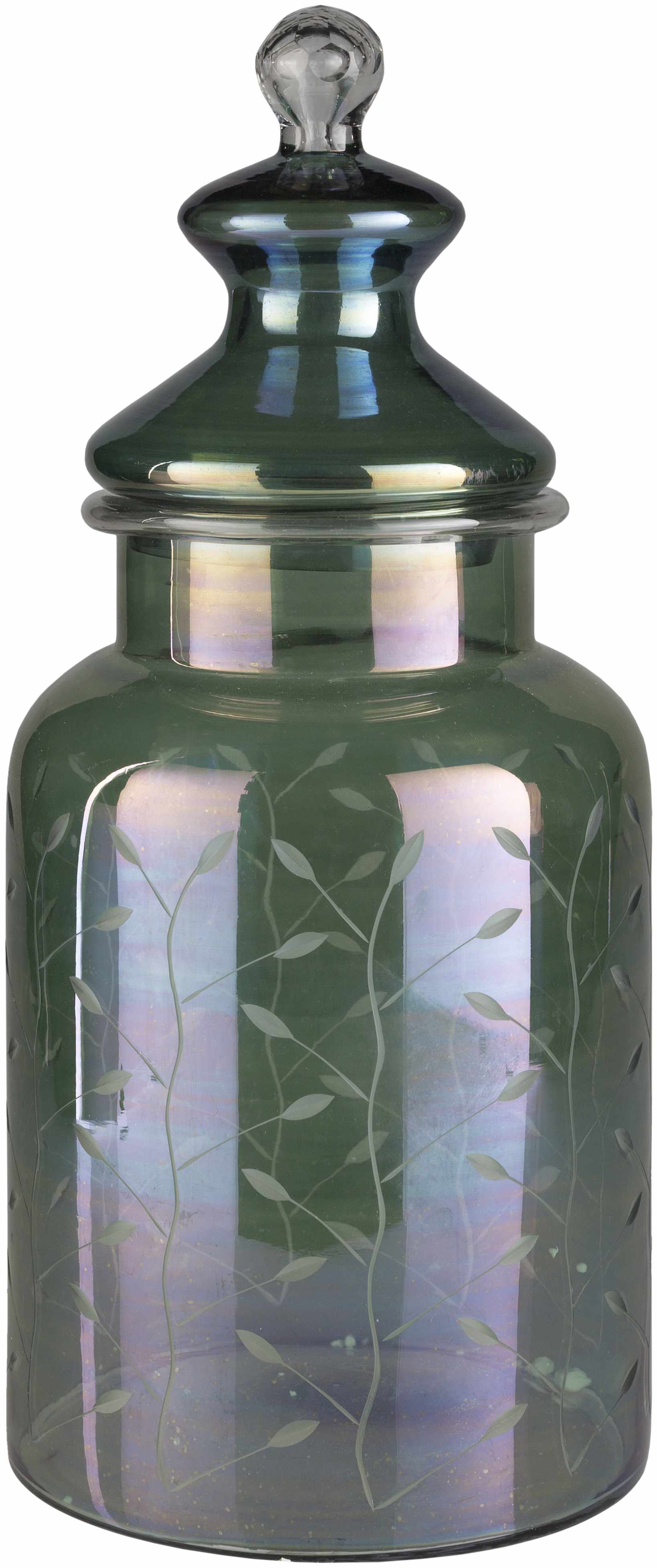 Stewartville Green Etched Glass Jar-4