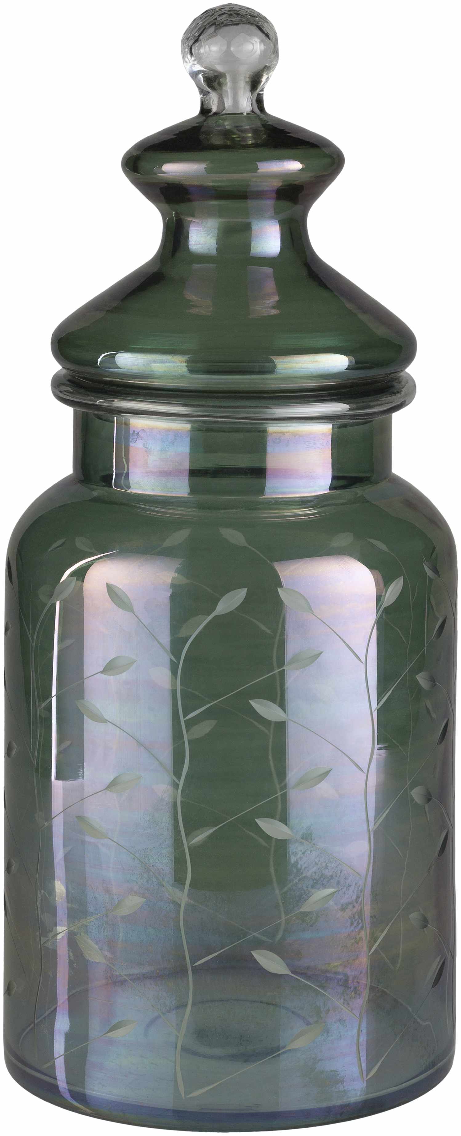 Stewartville Green Etched Glass Jar-5
