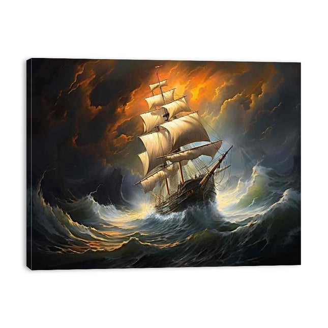 Storm Ship Art Canvas Art Print