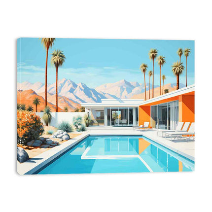 Poolside Villa Art Canvas Art Print