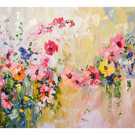 Colorful abstract painting of flowers with a soft background