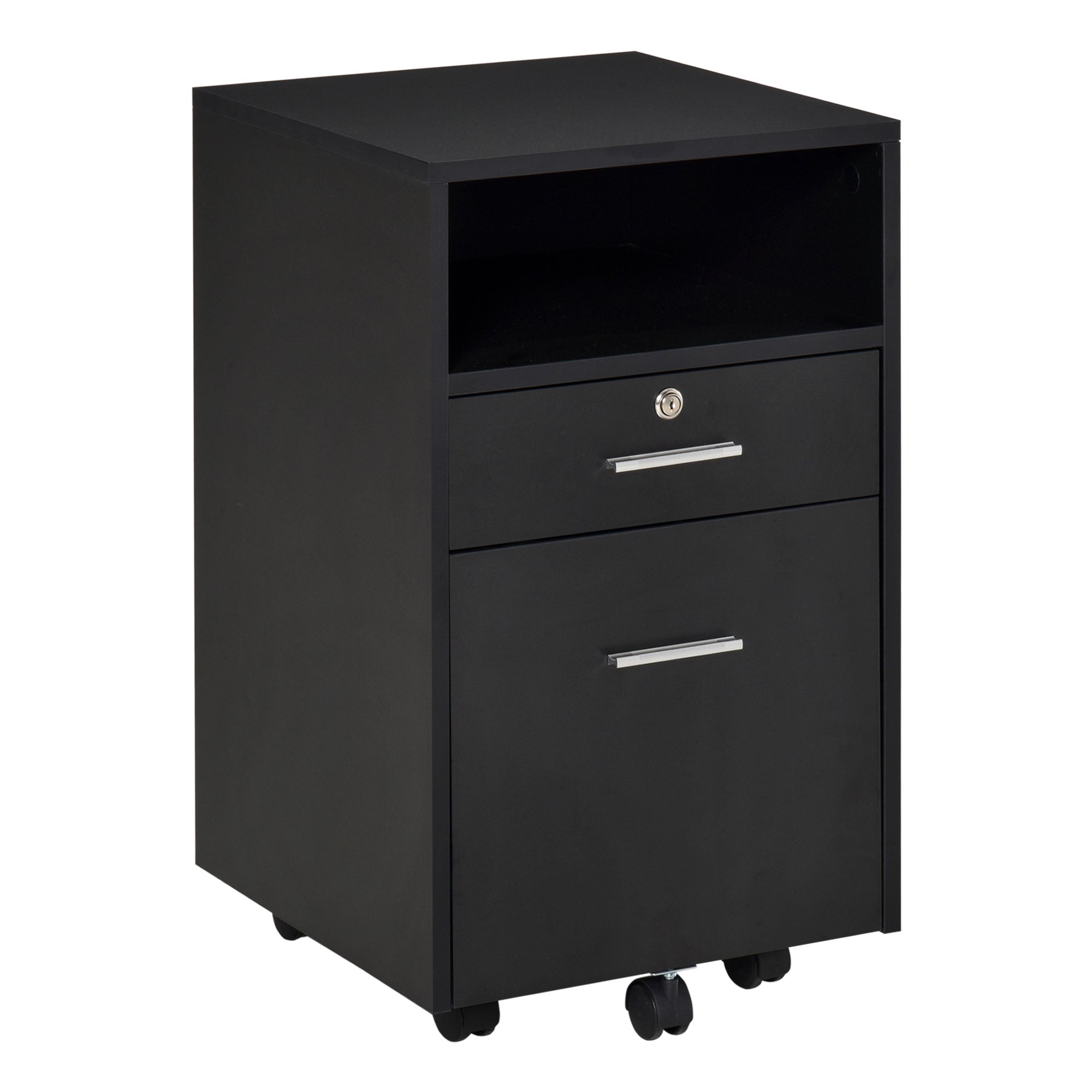 Mobile File Cabinet Lockable Storage Unit Cupboard Home Filing Furniture for Office, Bedroom and Living Room, 39.5x40x60cm, Black-0