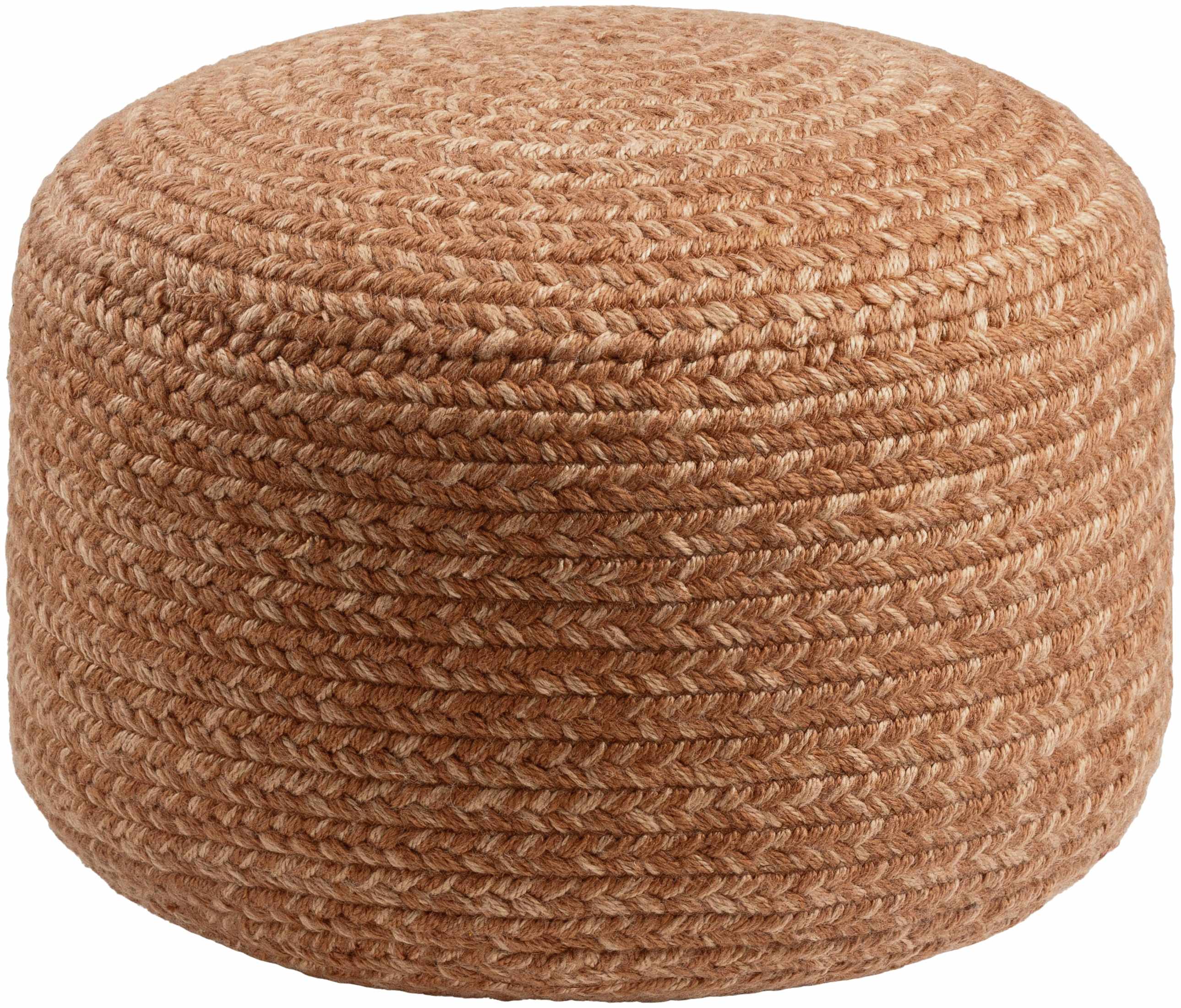 Brown woven ottoman on a white background