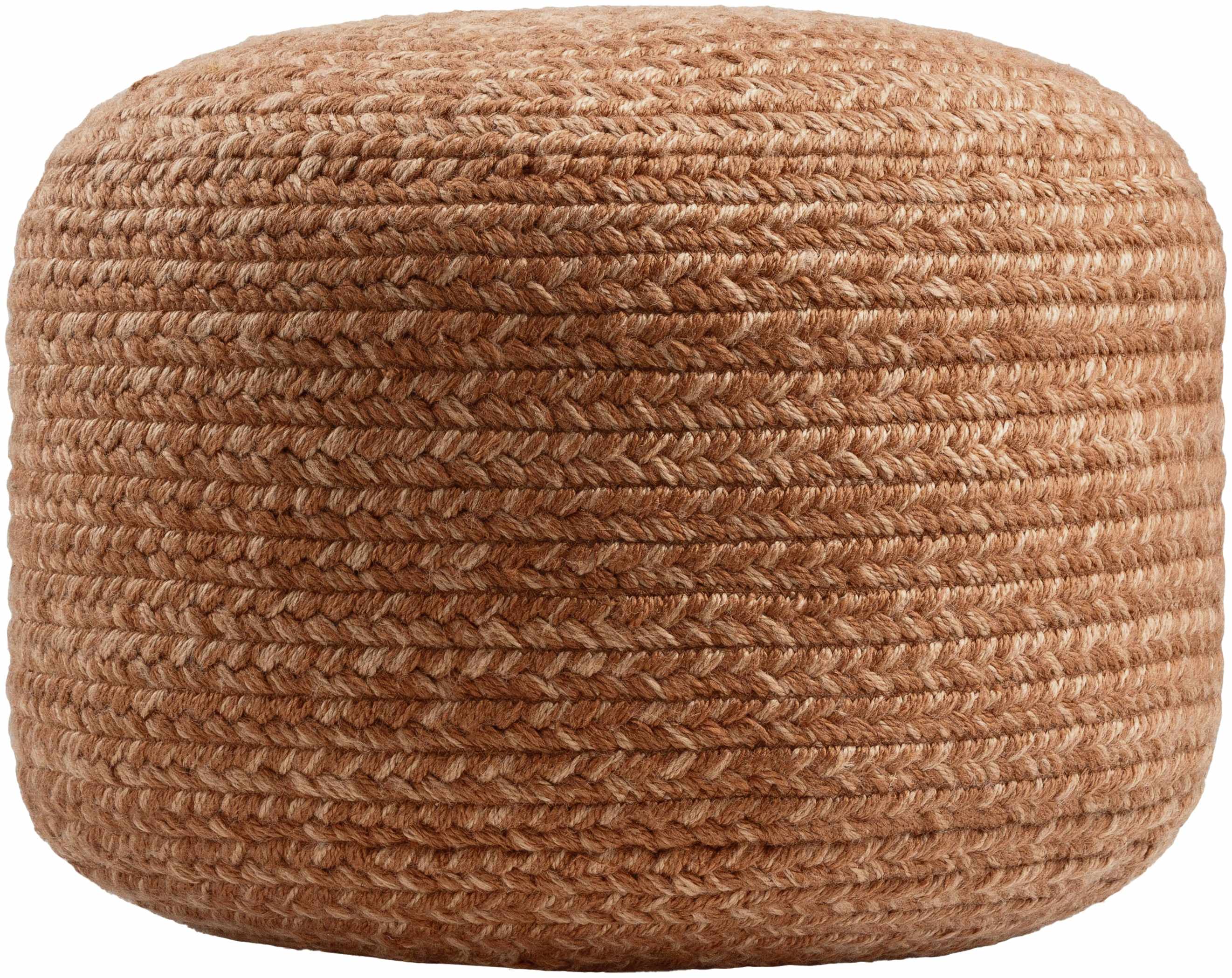 Brown woven ottoman on a white background