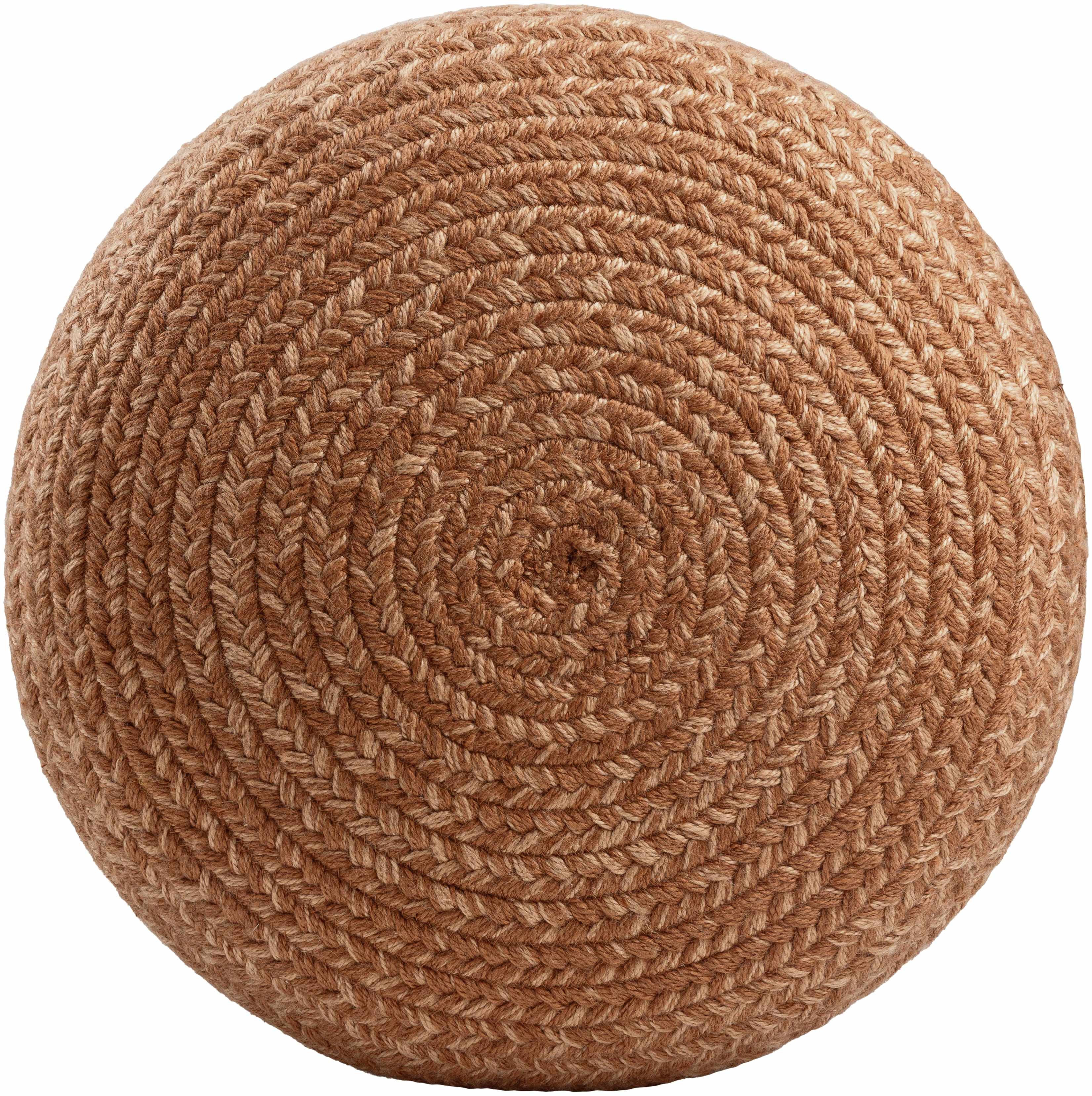 Round braided rug with a brownish-beige color on a white background