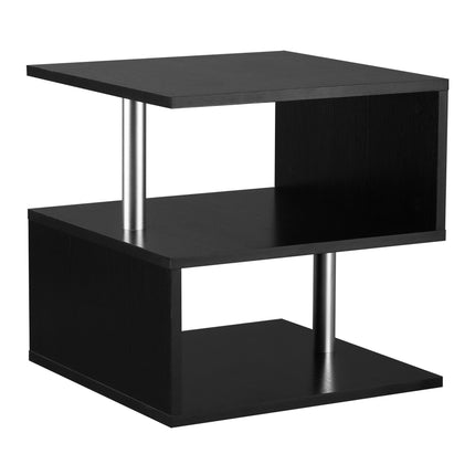 Coffee End Table S shape 2 Tier Storage Shelves Organizer Versatile Home office furniture (Black)-0