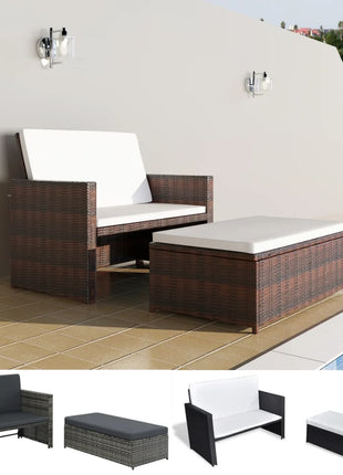 vidaXL 2 Seater Sofa Patio Deck Wicker Sleeper Sofa with Cushions PE Rattan-6