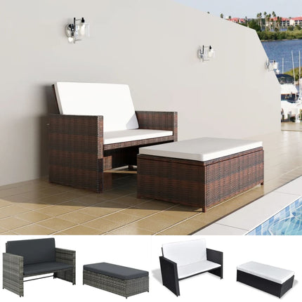 vidaXL 2 Seater Sofa Patio Deck Wicker Sleeper Sofa with Cushions PE Rattan-6