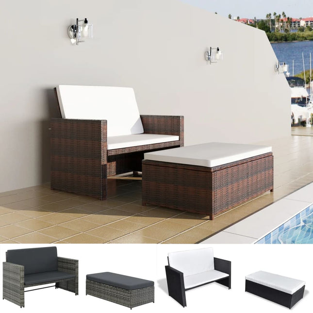 vidaXL 2 Seater Sofa Patio Deck Wicker Sleeper Sofa with Cushions PE Rattan-6