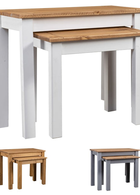 vidaXL Nesting Tables 2 Pcs Coffee End Table Solid Pine Wood Panama Range-5