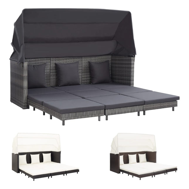 vidaXL 3 Seater Sofa Convertible Sleeper Sofa Bed with Cushions PE Rattan-5