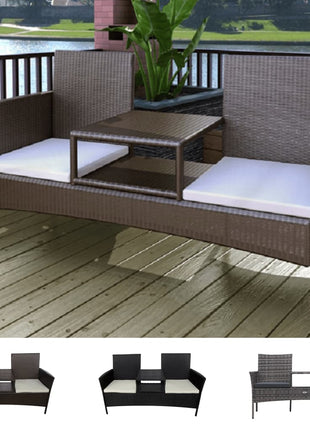vidaXL 2-Seater Patio Sofa Outdoor Bistro Set Sofa with Tea Table Poly Rattan