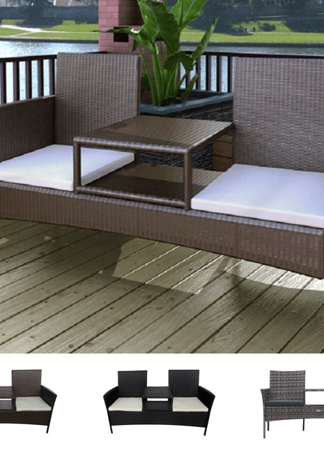 vidaXL 2-Seater Patio Sofa Outdoor Bistro Set Sofa with Tea Table Poly Rattan