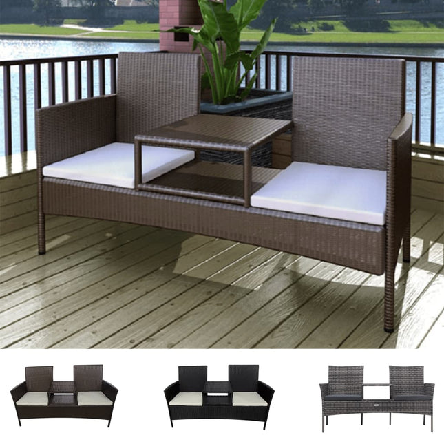 vidaXL 2-Seater Patio Sofa Outdoor Bistro Set Sofa with Tea Table Poly Rattan