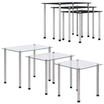 vidaXL Nesting Tables 3 pcs Transparent Tempered Glass-1