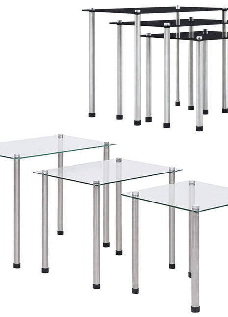 vidaXL Nesting Tables 3 pcs Transparent Tempered Glass-1