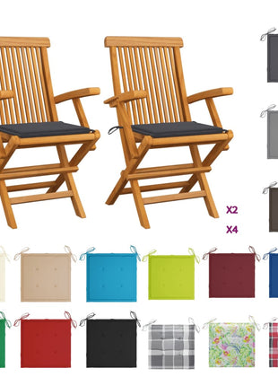 vidaXL Patio Chairs Outdoor Bistro Folding Chair with Cushions Solid Wood Teak-5