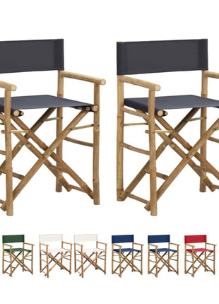 vidaXL Folding Director's Chairs 2 Pcs Outdoor Camping Chair Bamboo and Fabric-5