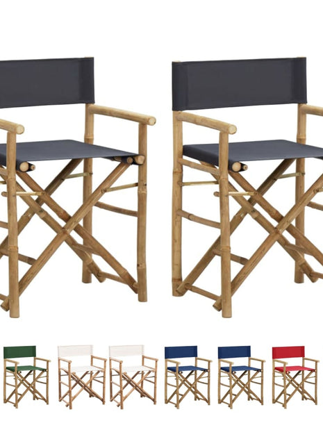 vidaXL Folding Director's Chairs 2 Pcs Outdoor Camping Chair Bamboo and Fabric-5