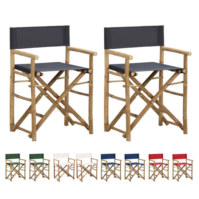 vidaXL Folding Director's Chairs 2 Pcs Outdoor Camping Chair Bamboo and Fabric-5