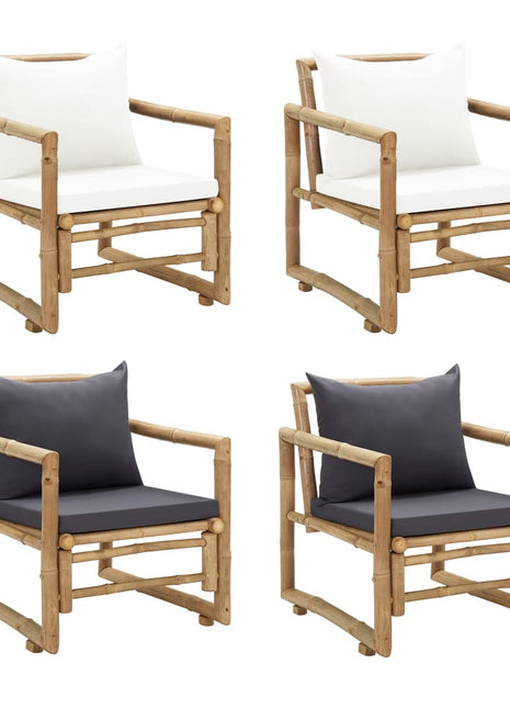 vidaXL Patio Chairs 2 Pcs Outdoor Patio Dining Chair with Cushions Bamboo-5