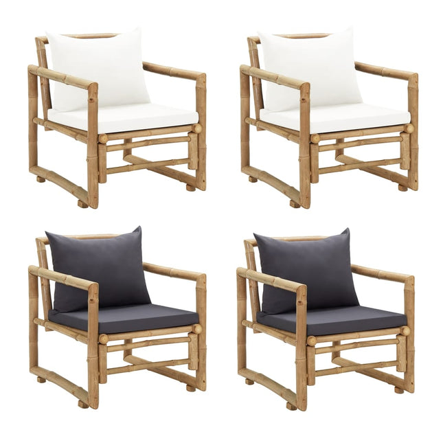 vidaXL Patio Chairs 2 Pcs Outdoor Patio Dining Chair with Cushions Bamboo-5