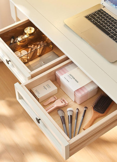 White Desk with Drawers, 47 Inch Home Office Desks Solid Wood Writing Desk for Home Office, Study Workspace or Bedroom-2